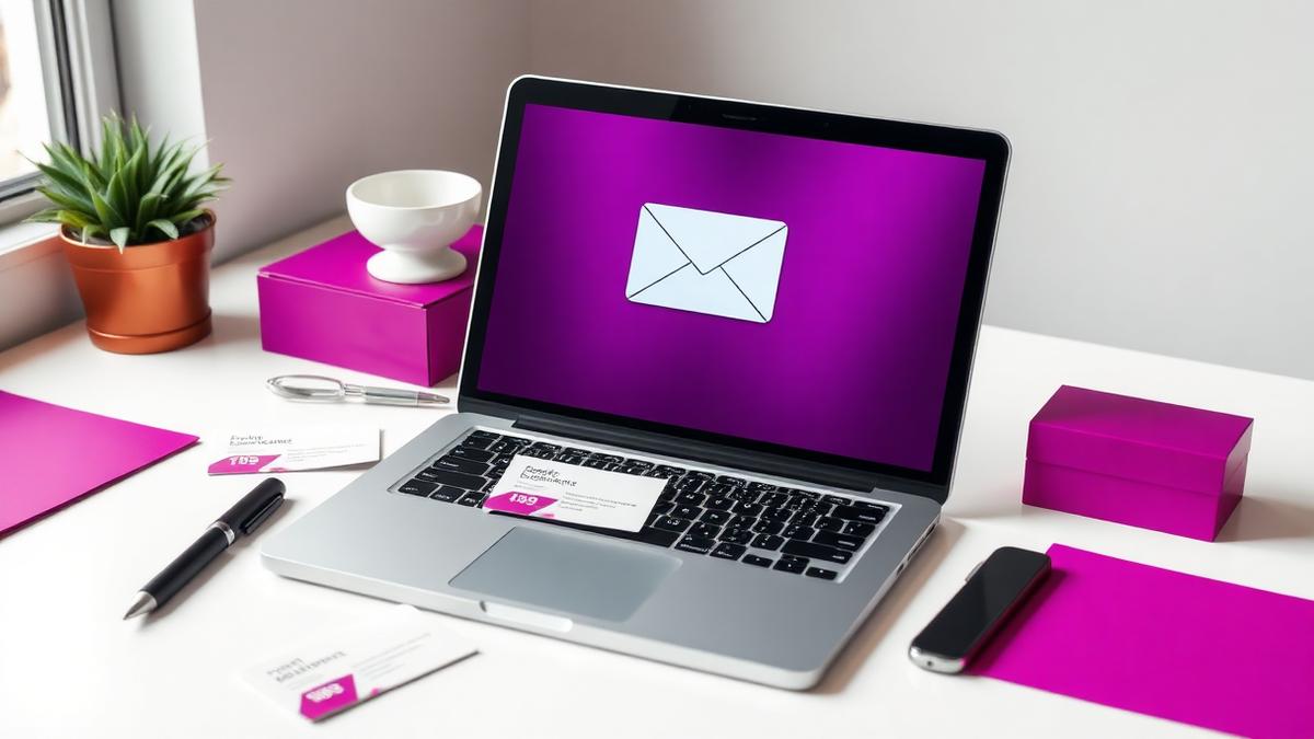 Professionel mail vist på en laptop med visitkort