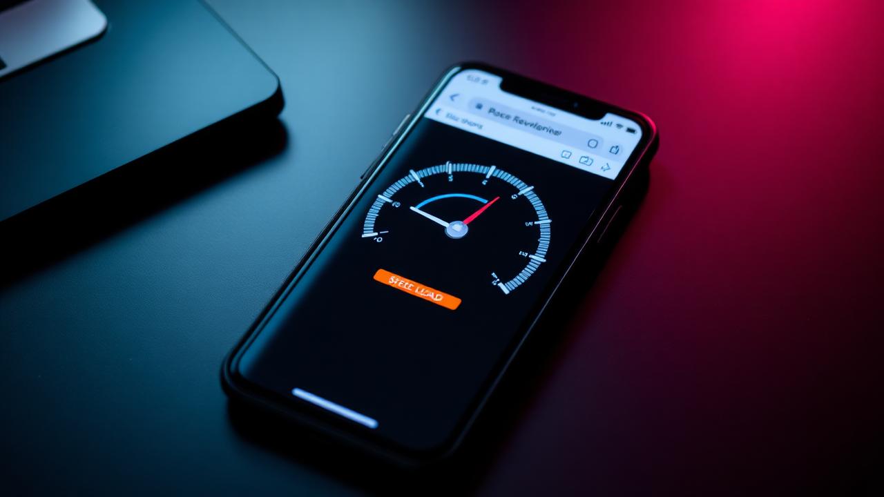 Smartphone der viser hastighedsmåling af en hjemmeside