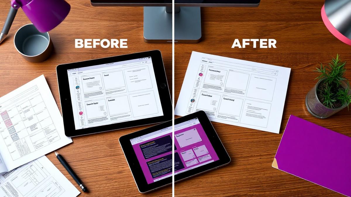 Wireframes før og efter et hjemmesideredesign