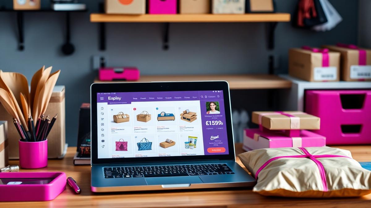 Pakkestation i en lille dansk webshop med laptop