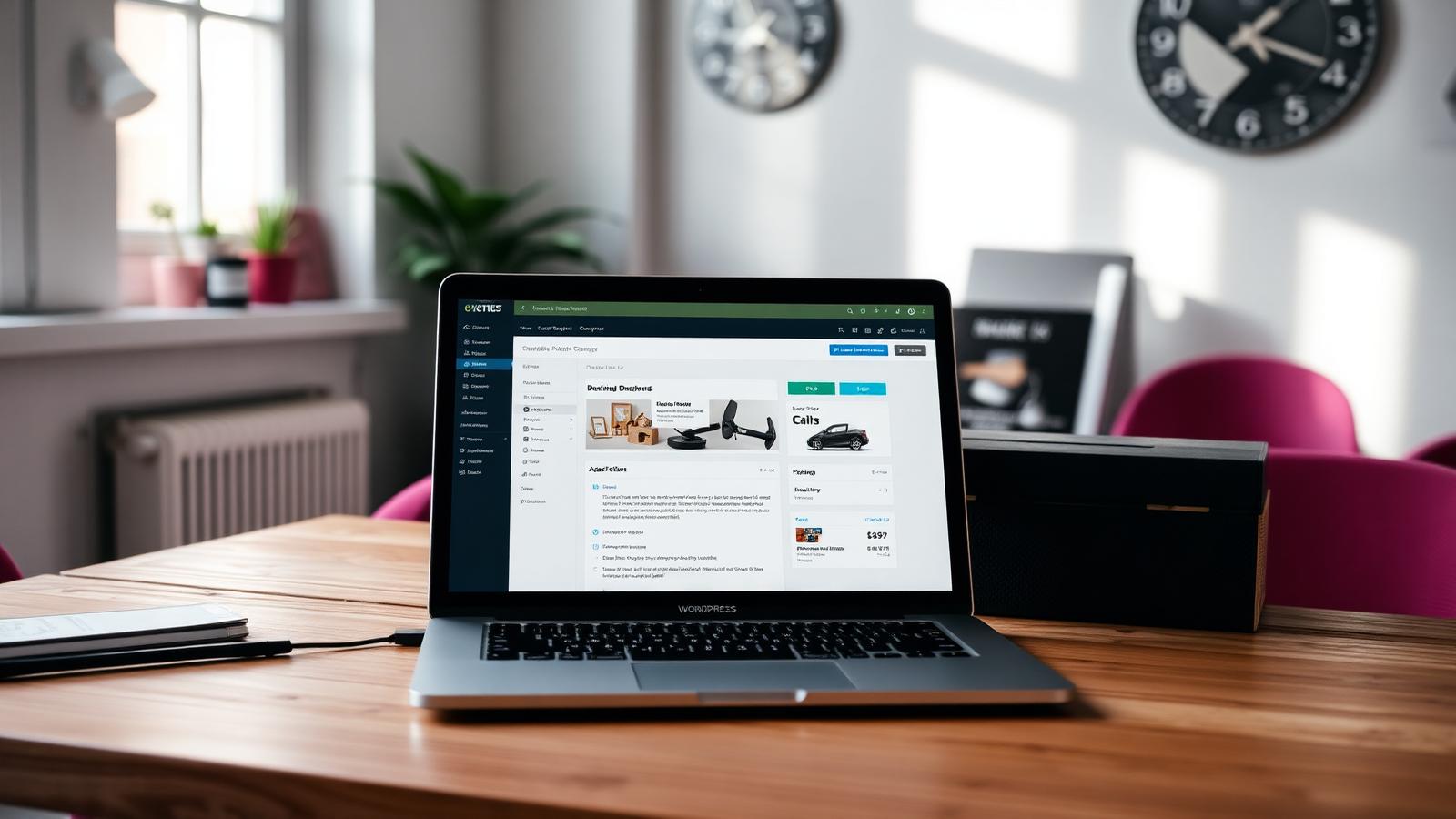Bærbar computer med WordPress-administration på et skrivebord